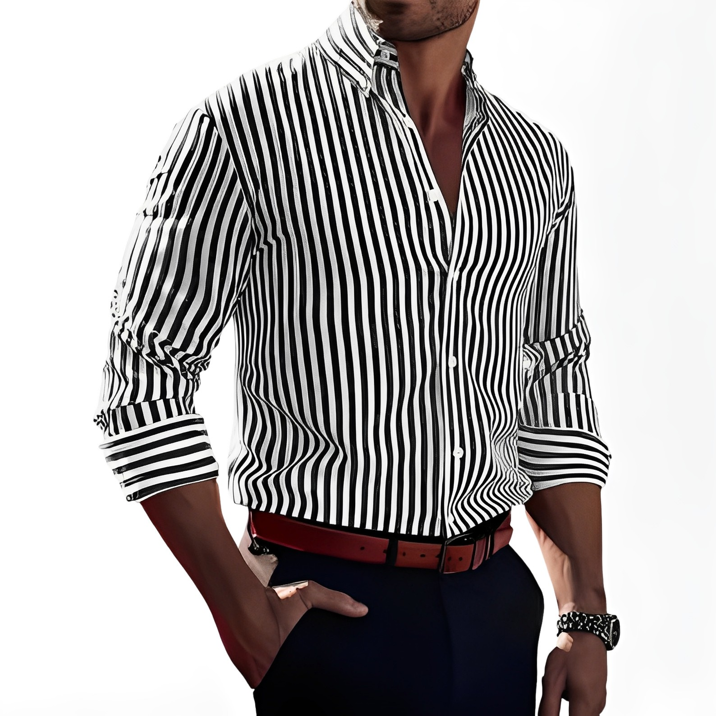 Brycen - Camisa de rayas de manga larga para hombres