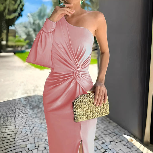 Pauline - Vestido elegante de un hombro con pliegues para mujeres