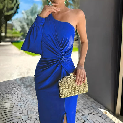 Pauline - Vestido elegante de un hombro con pliegues para mujeres