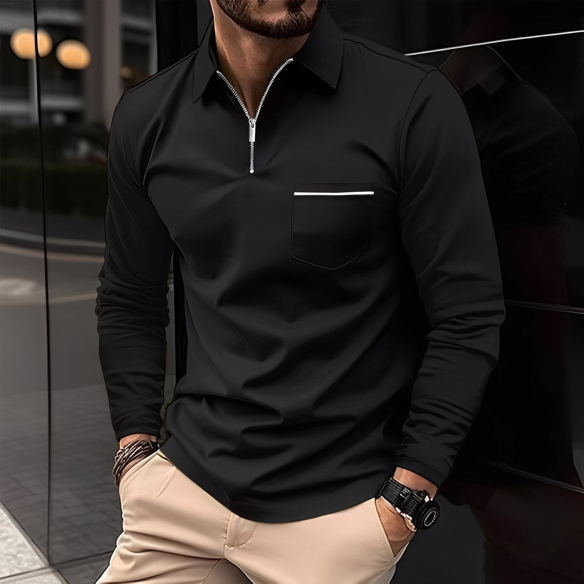 Bernard - Polo con Bolsillo y Mangas Largas para Hombres