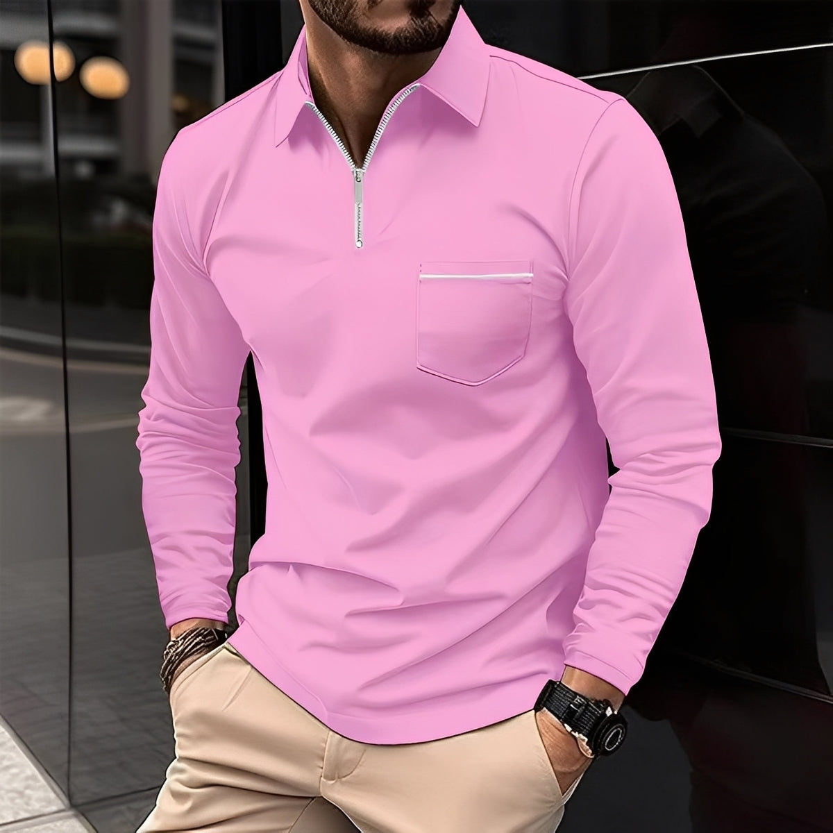 Bernard - Polo con Bolsillo y Mangas Largas para Hombres