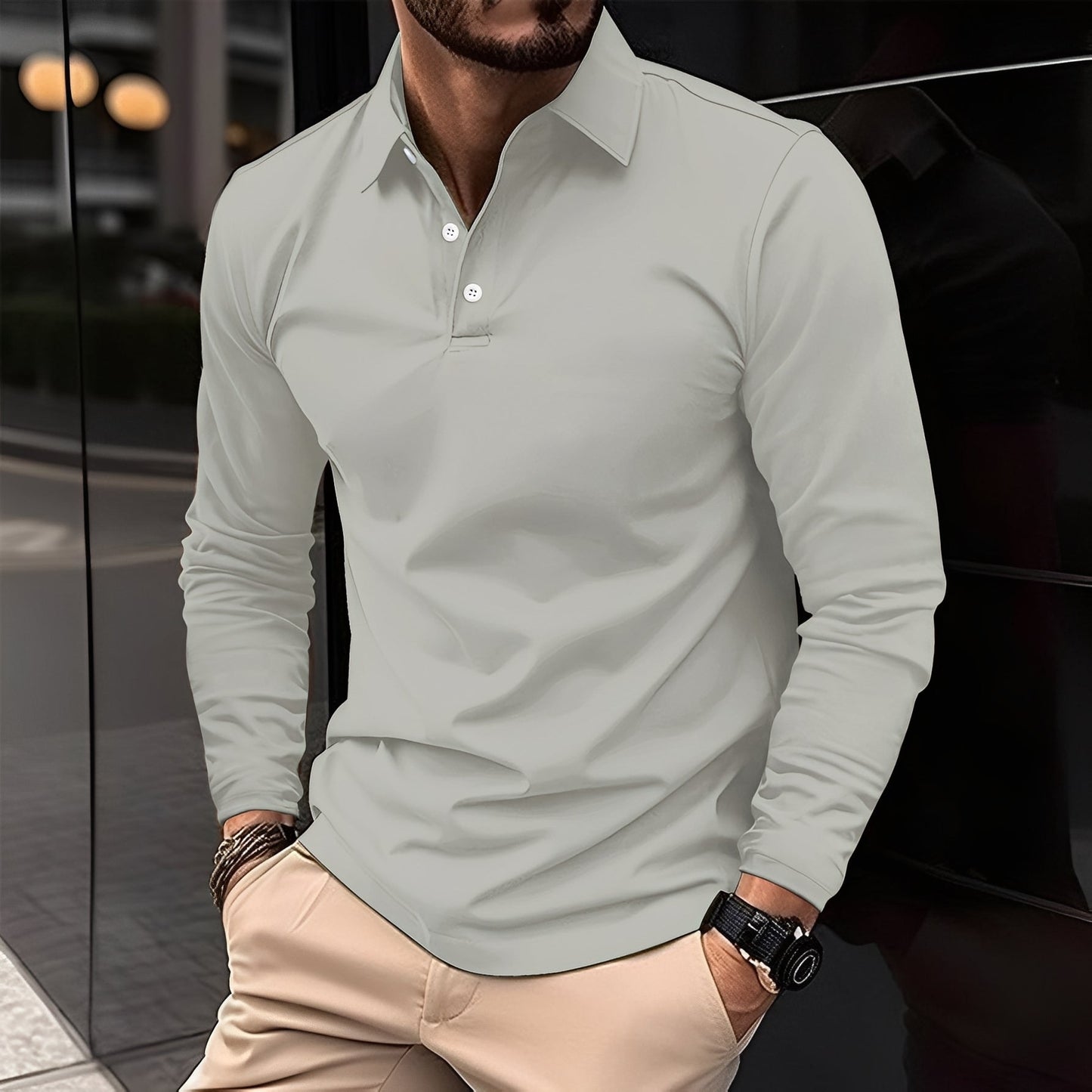 Dudley - Polo de manga larga con botones para hombres