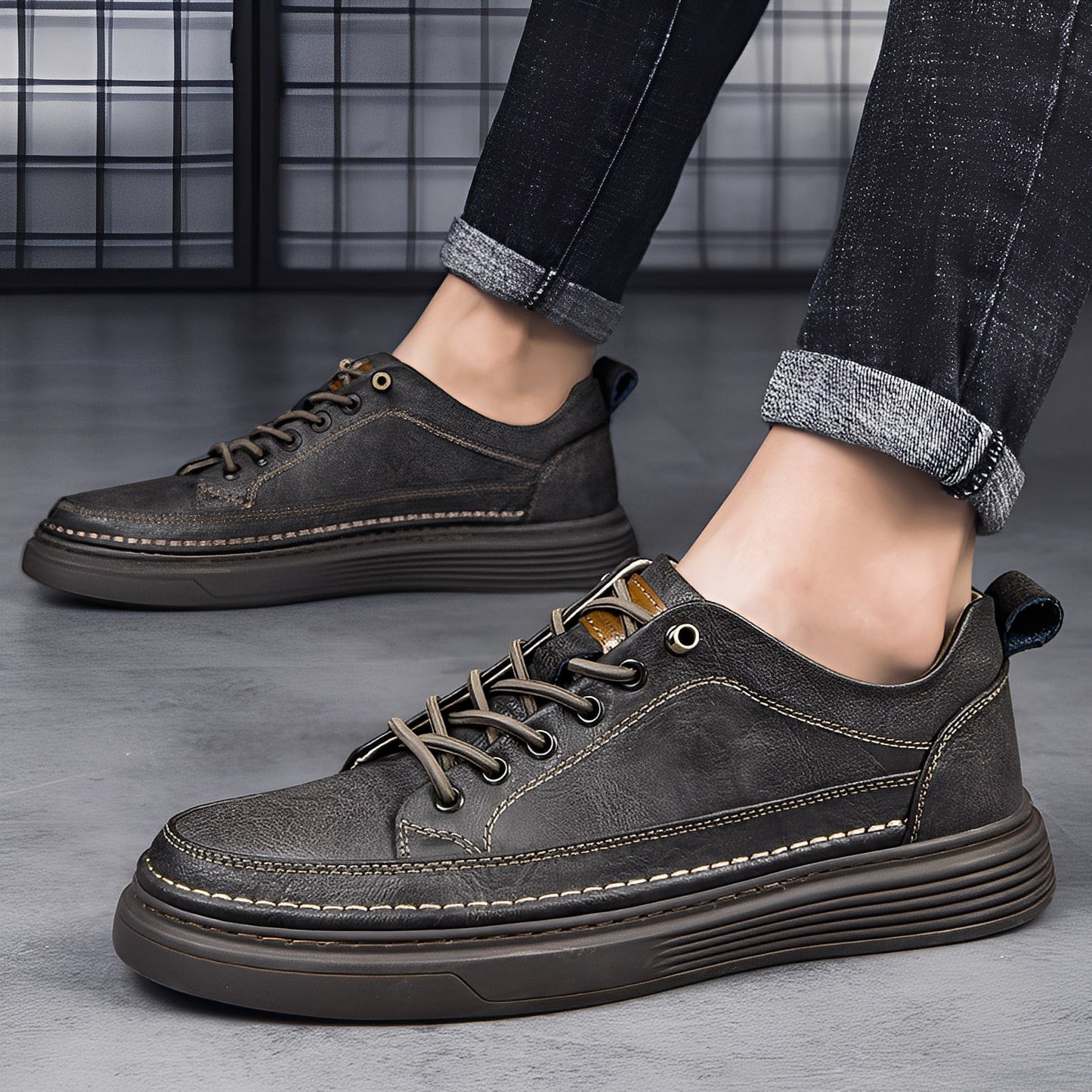 Damion - Zapatillas de Cuero Clásicas para Hombres