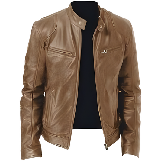 Crawford - Chaqueta de cuero ajustada y desenfadada para hombres