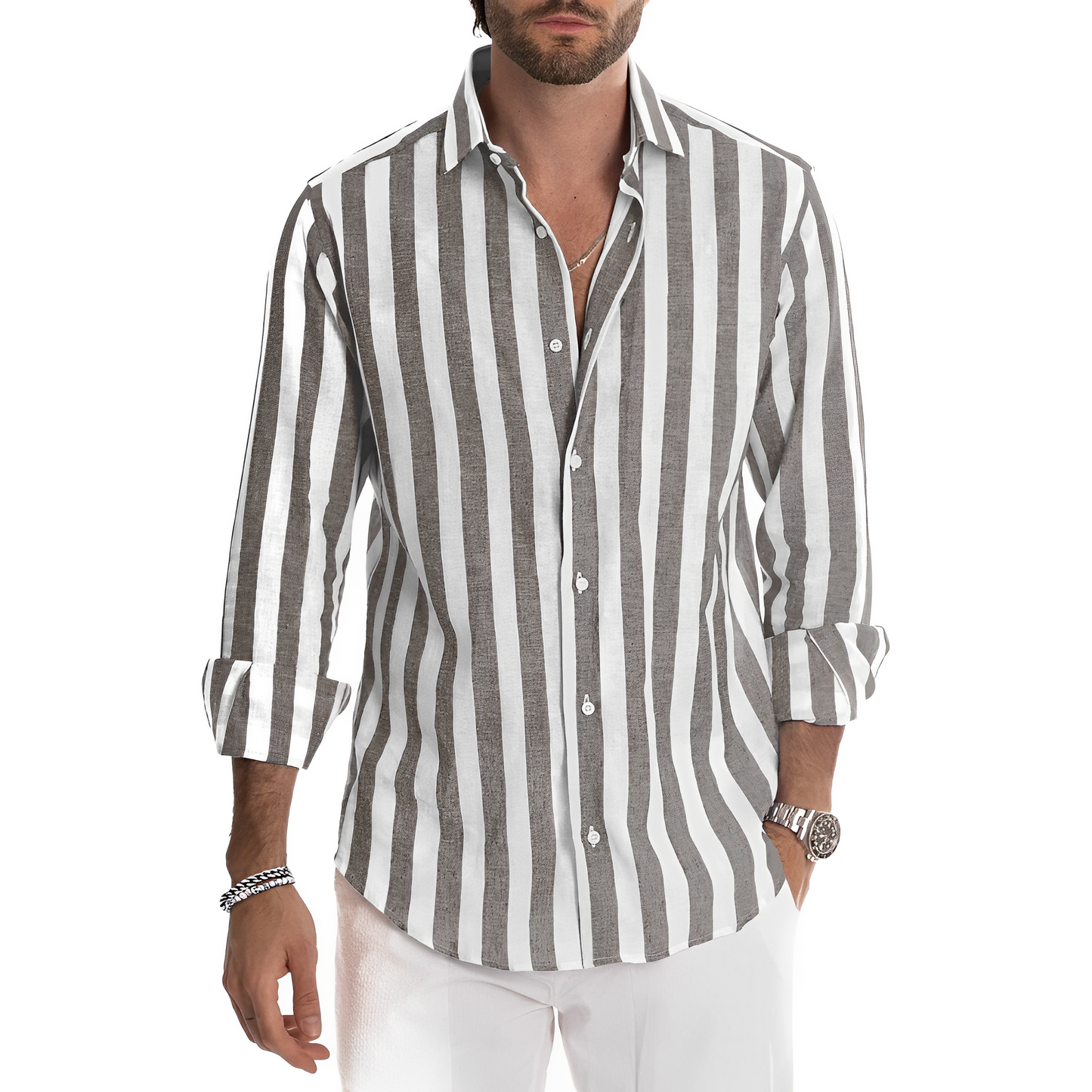 Greyson - Camisa cómoda de verano con rayas para hombres