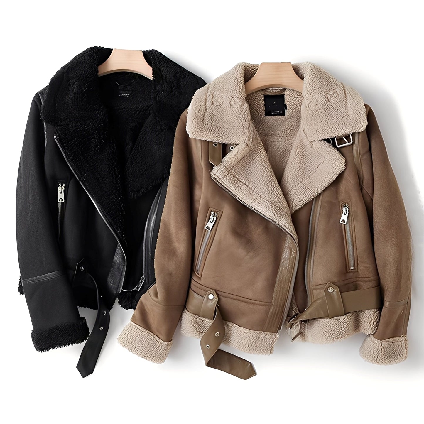 Yasmine - Chaqueta biker cálida de cuero de oveja para mujeres
