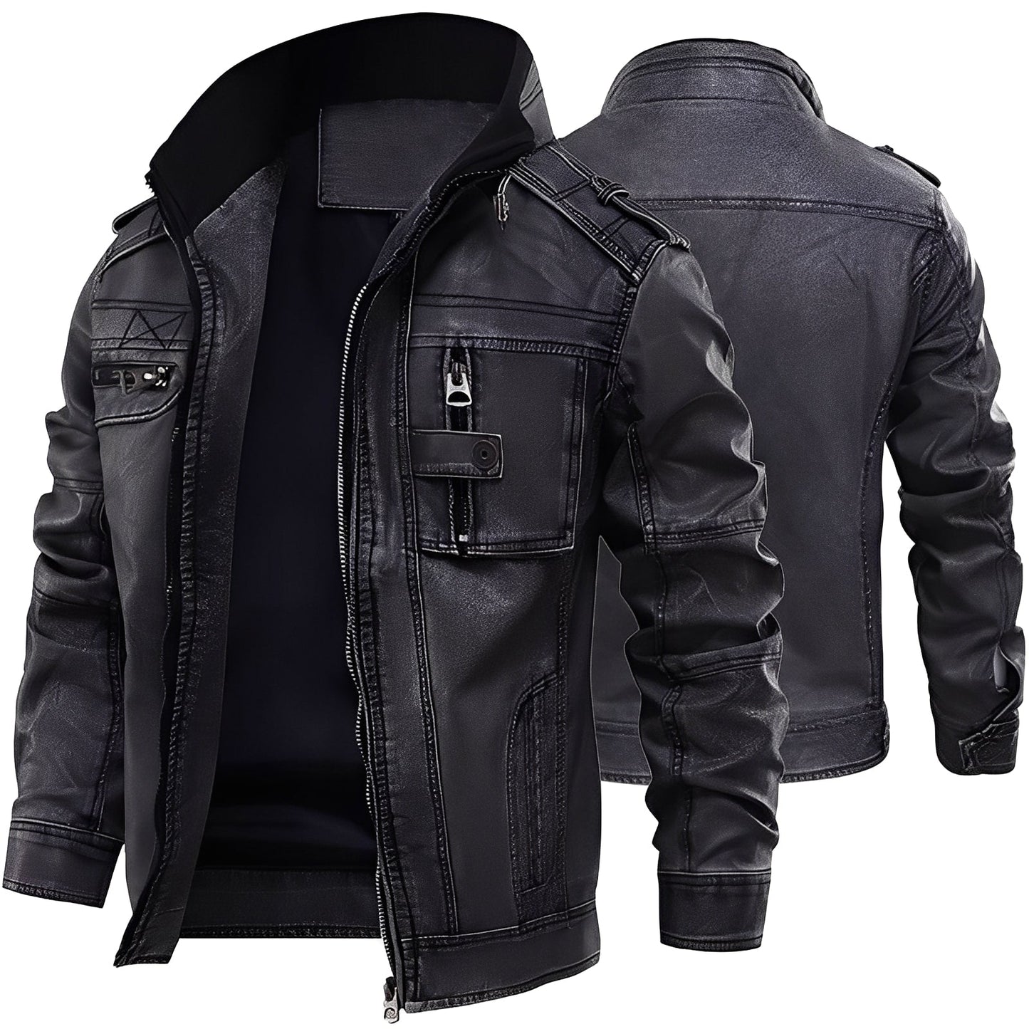 Kevin - Chaqueta de Cuero Tradicional con Bolsillos para Hombres