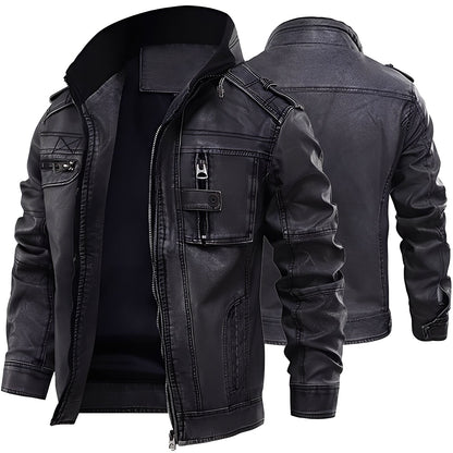 Kevin - Chaqueta de Cuero Tradicional con Bolsillos para Hombres