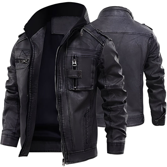 Kevin - Chaqueta de Cuero Tradicional con Bolsillos para Hombres