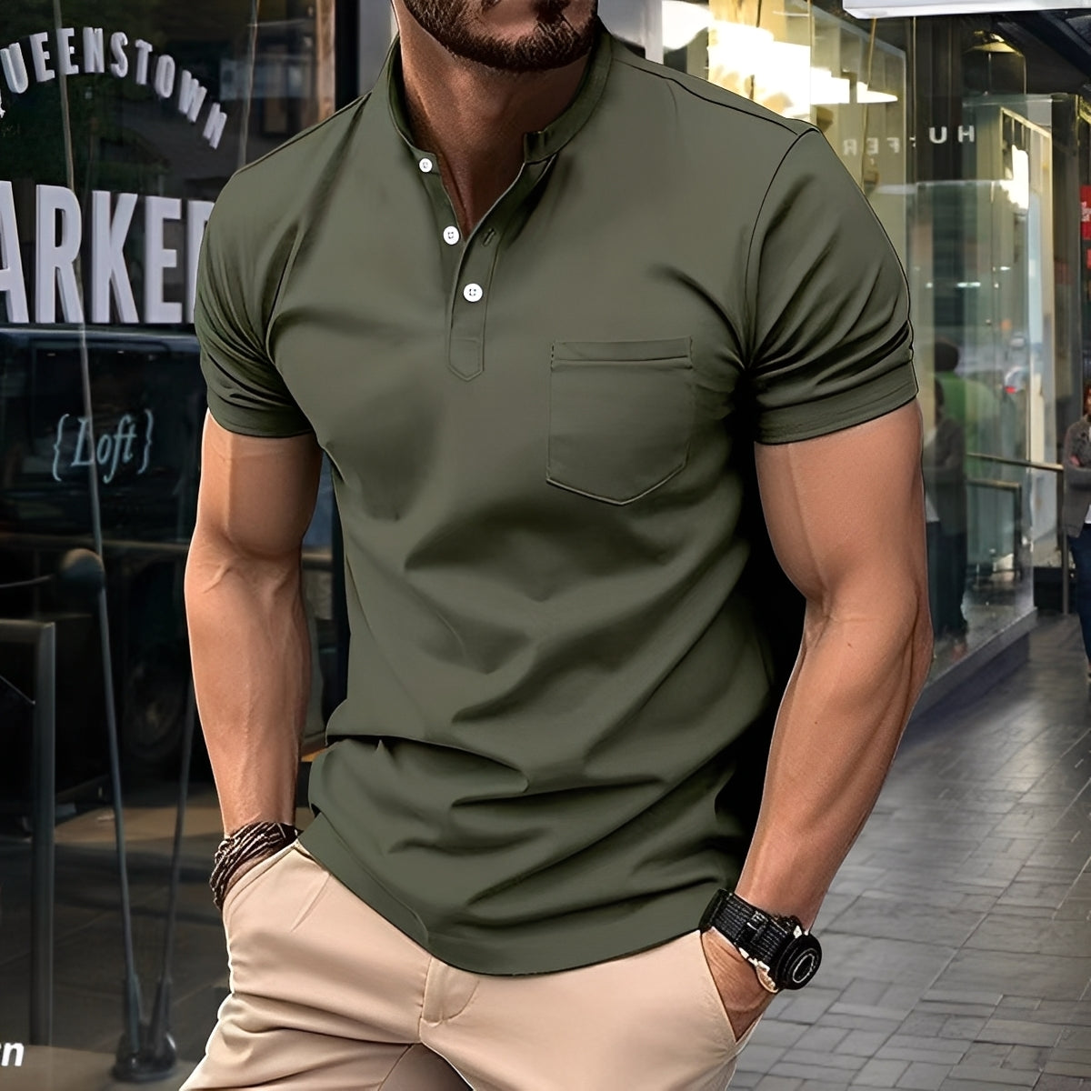 Darwin - Polo simple y casual con cuello medio para hombres