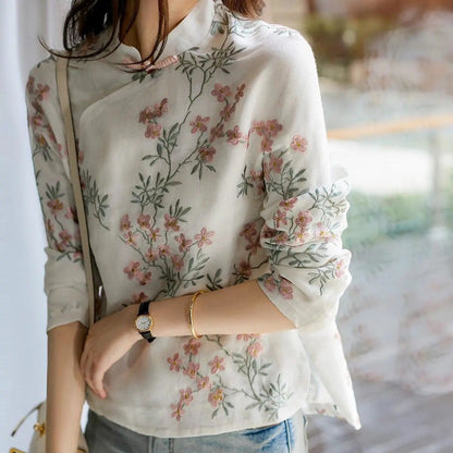 Charnette - Hermosa blusa de lino bordada para mujer