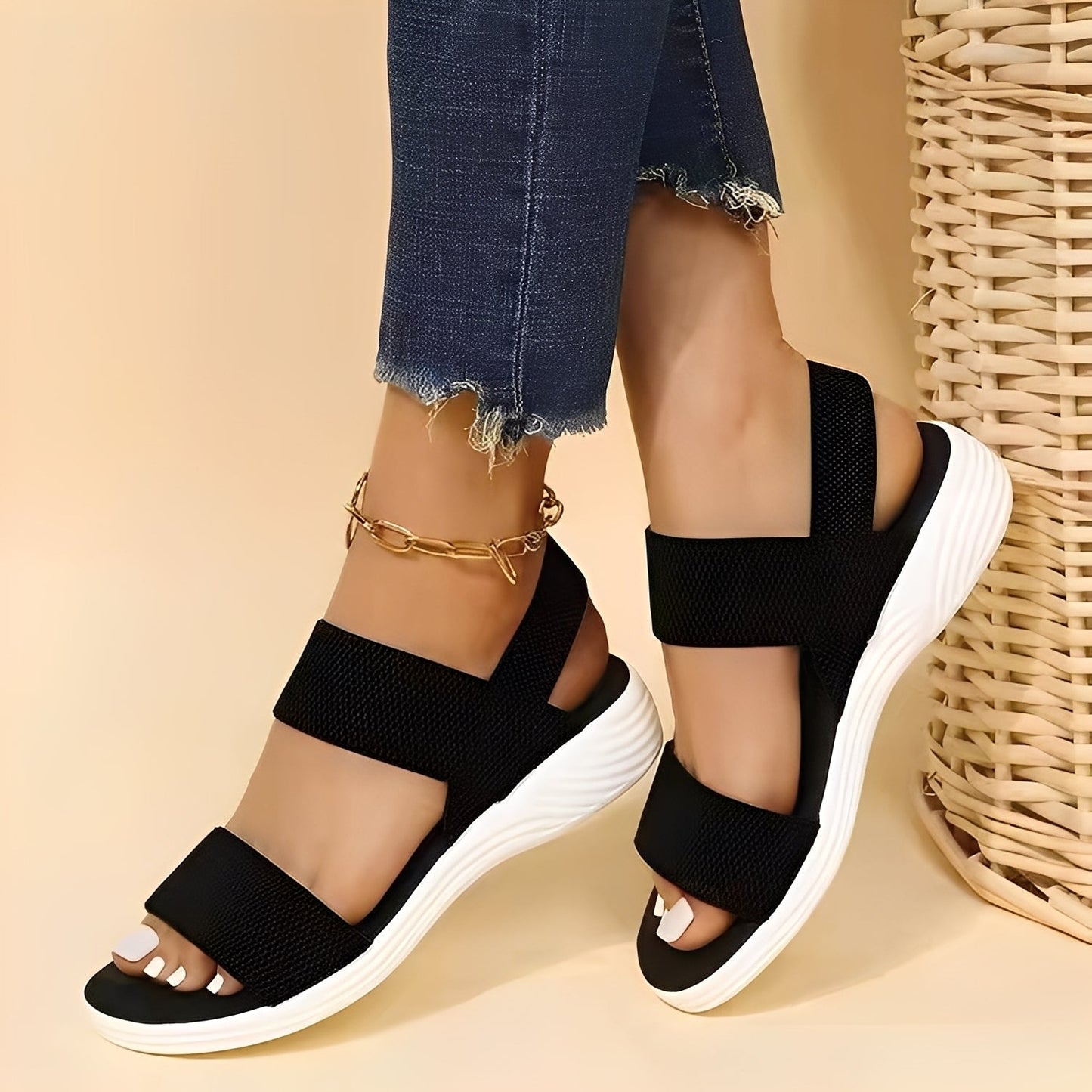 Jessika - Sandalias planas y cómodas de Flyknit para mujer
