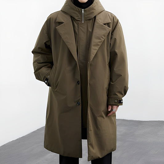 Jordon - Trench largo con capucha para hombres, versátil