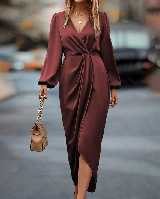 Leona – Elegante vestido con escote en V y mangas abullonadas
