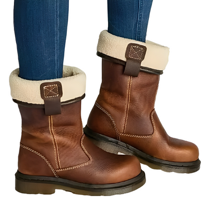 Alexia - Botas retro de cuero para mujer con forro de piel