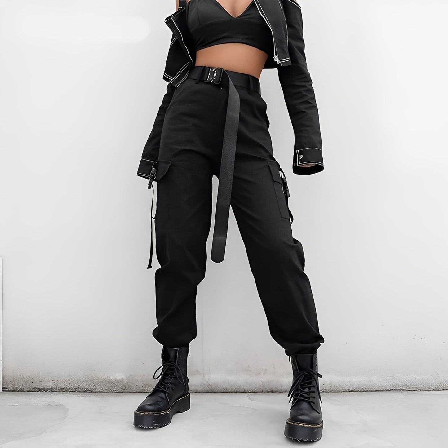 Clotilde - Pantalón cargo de cintura alta elástica para mujer