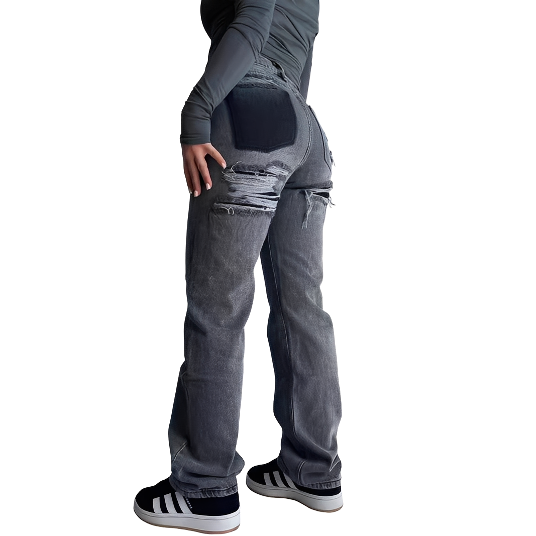 Lillian - Jeans casuales de tiro alto con roturas para mujer