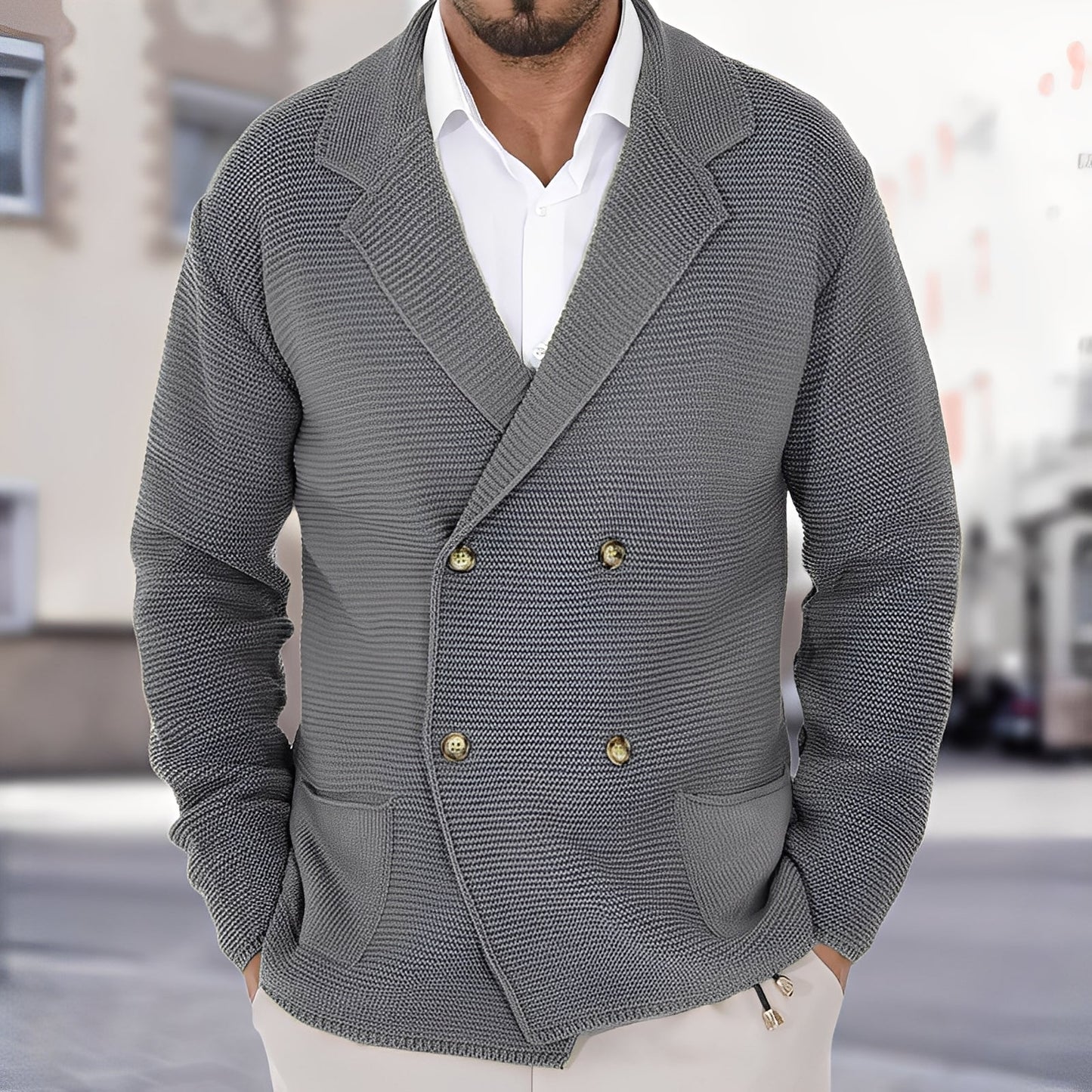 Alfred - Chaqueta de Punto Casual para Hombres con Doble Botonadura