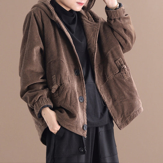 Rachel - Chaqueta corta de pana con capucha para mujer