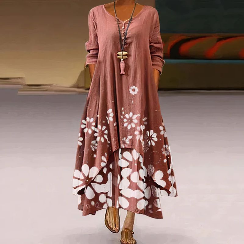 Elira – Vestido Maxi de Dos Capas con Estampado
