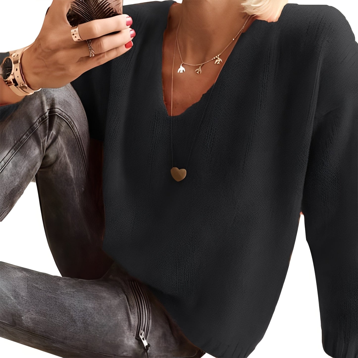 Dorris - Suéter ligero y simple de manga larga para damas