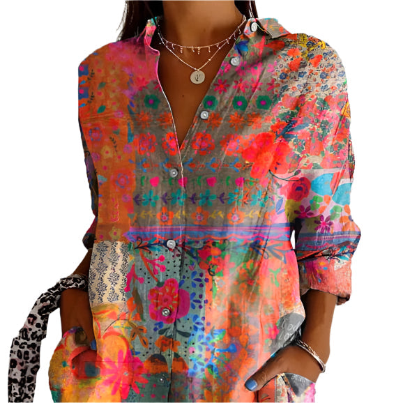 Jasmin – Blusa de mujer con estampado de flores y botones