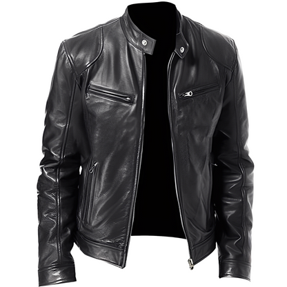 Crawford - Chaqueta de cuero ajustada y desenfadada para hombres