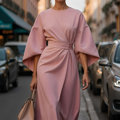 Lauriane - Vestido elegante con mangas abullonadas para mujeres