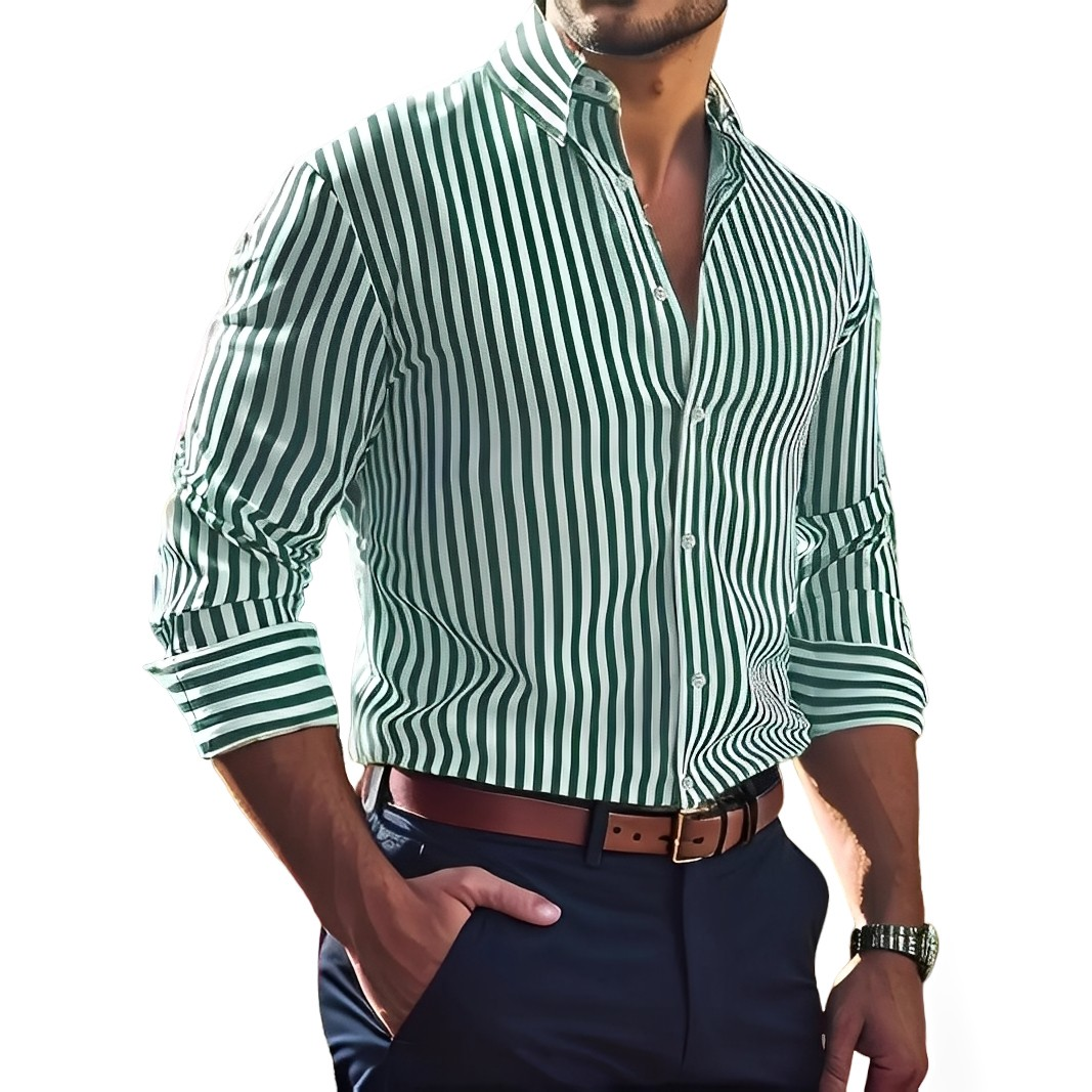 Brycen - Camisa de rayas de manga larga para hombres