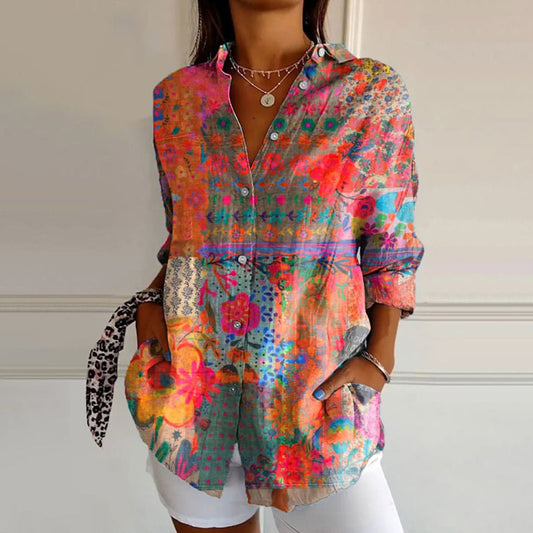 Jasmin – Blusa de mujer con estampado de flores y botones