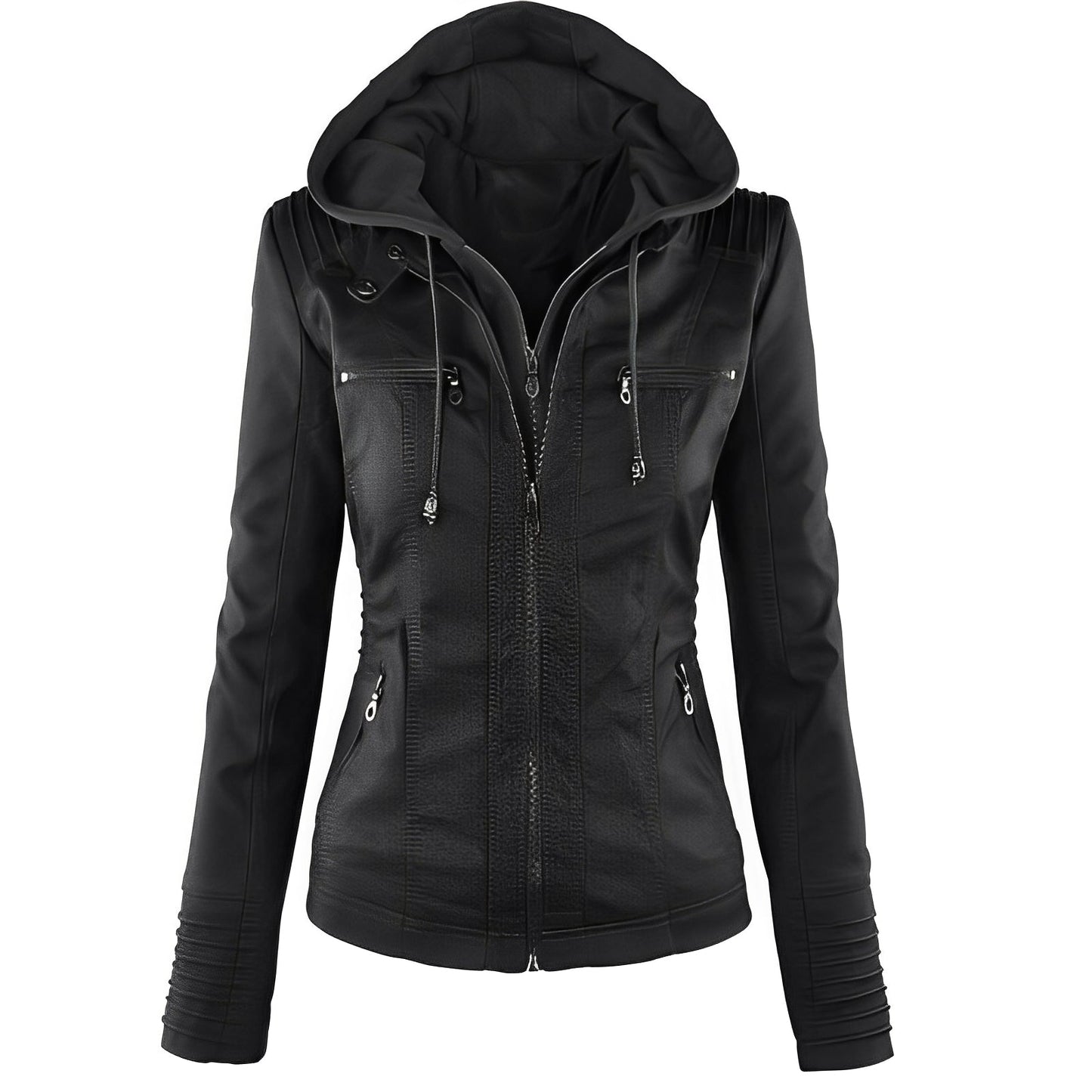 Janene - Chaqueta de cuero casual y a prueba de agua con capucha para mujeres