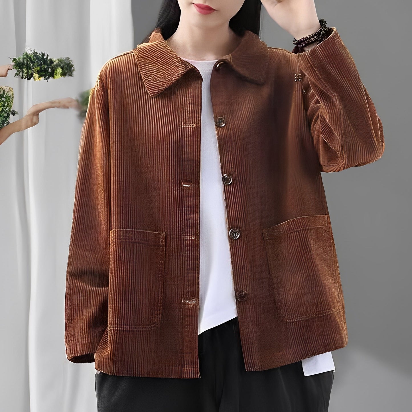 Chloe - Chaqueta de pana casual con bolsillos para mujer