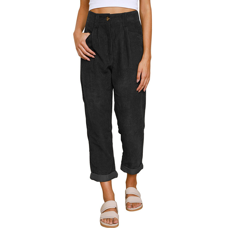 Chelsie - Pantalones de pana casuales de cintura alta para mujer