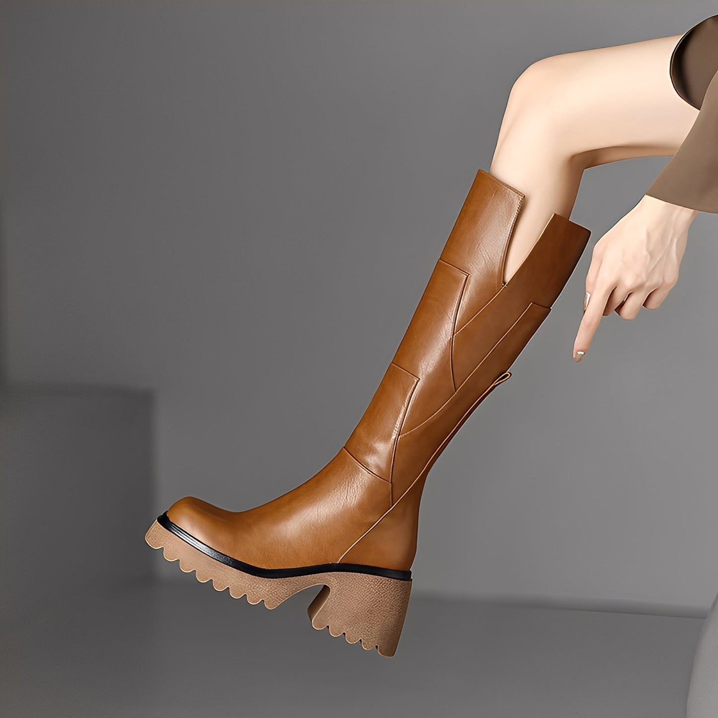 Madelaine - Botas de cuero fuertes y informales con cremallera para mujer