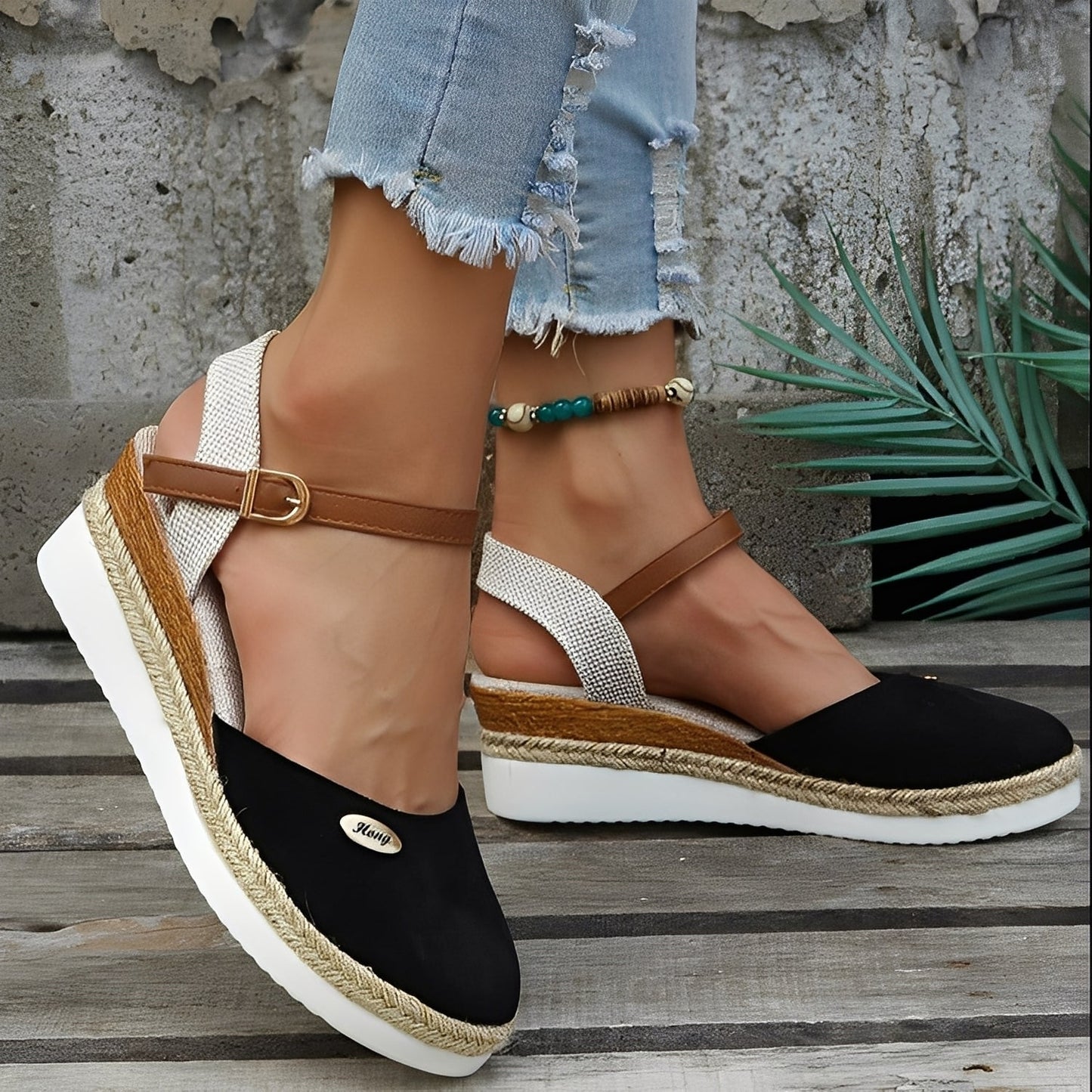 Elinor - Sandalias de cuña casuales de cáñamo para mujeres