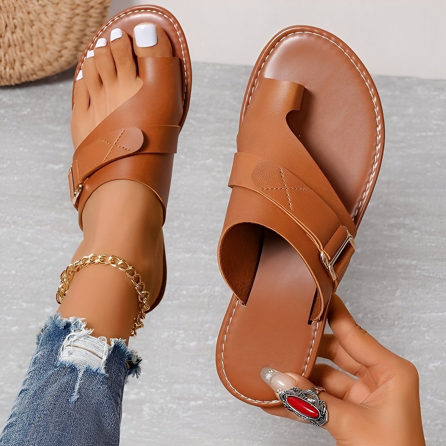 Renita - Sandalias planas casuales y ligeras para mujer