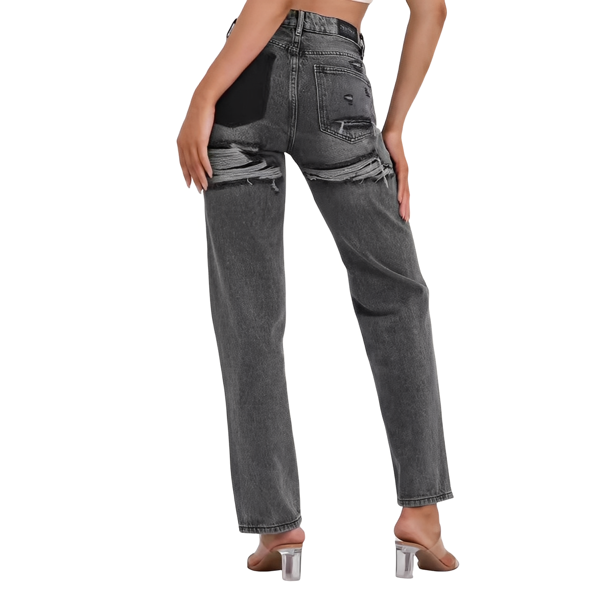 Lillian - Jeans casuales de tiro alto con roturas para mujer