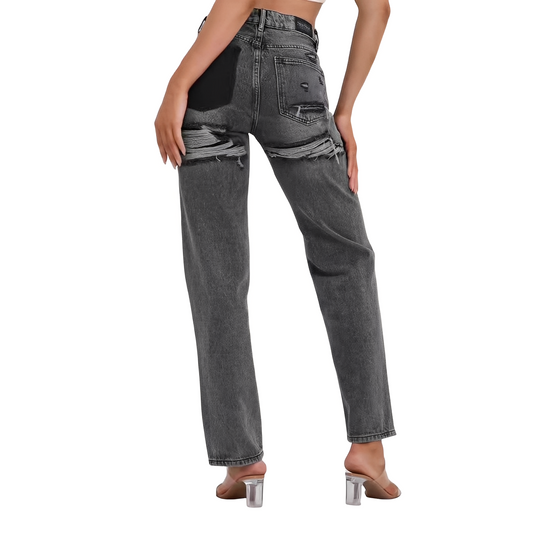 Lillian - Jeans casuales de tiro alto con roturas para mujer