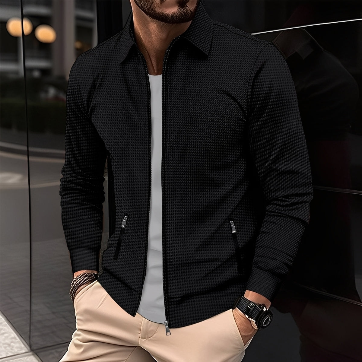 Anthony - Chaqueta moderna para hombres con bolsillos con cremallera