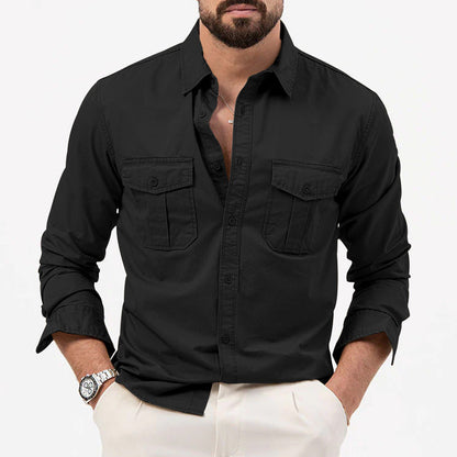 Dennis - Camisa tradicional de manga larga con bolsillos para hombres