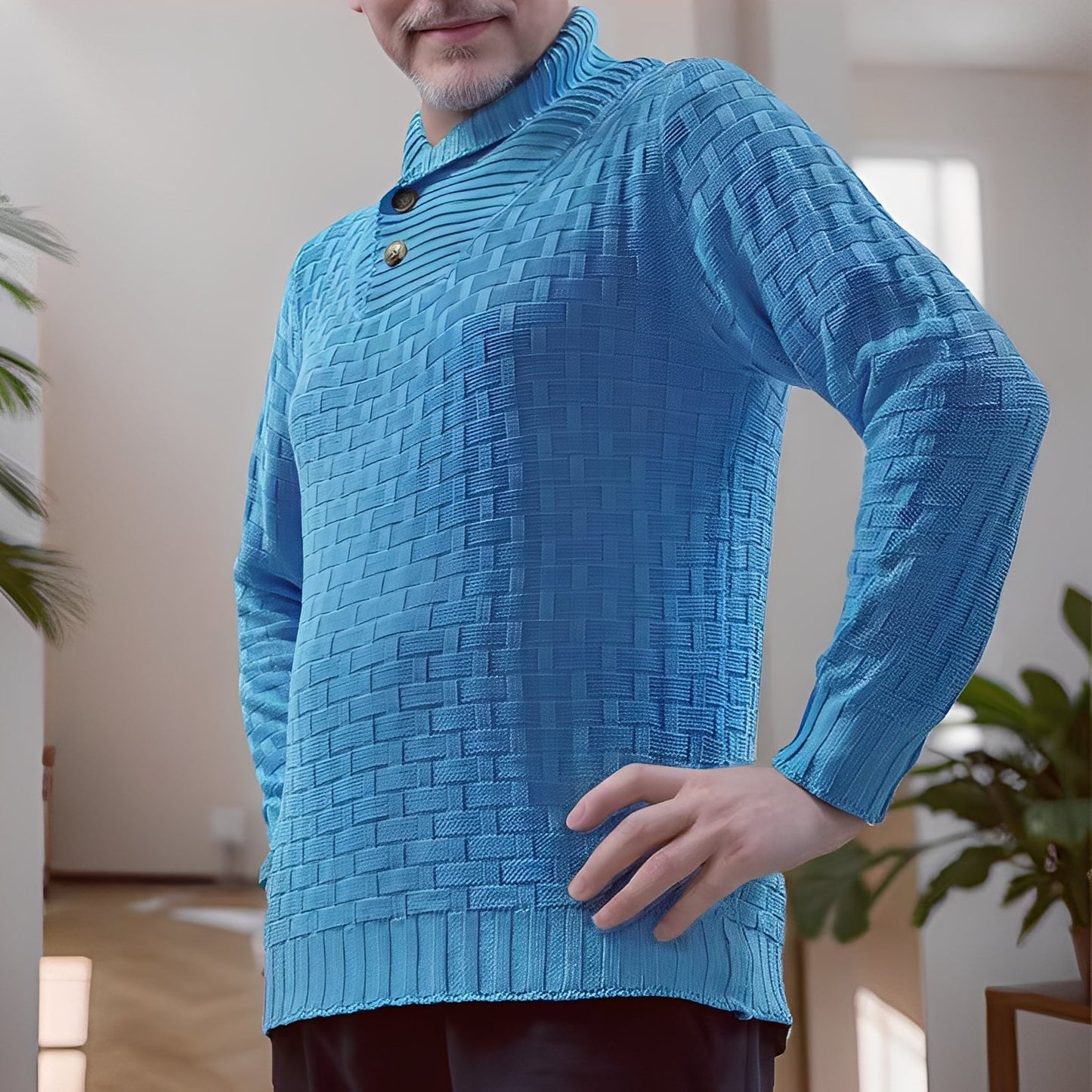 Branson - Suéter de cuello alto para hombres, estilo holgado