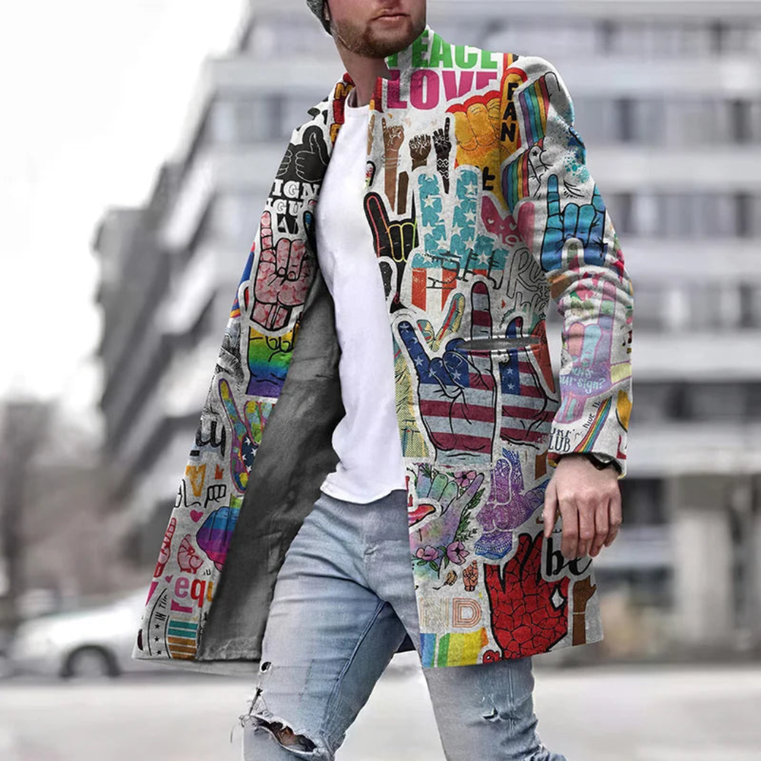 Franco – Abrigo de hombre con diseño gráfico en forma larga