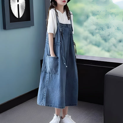 Kelsey - Vestido casual de mezclilla con bolsillos para mujer