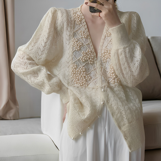 Jolie - Suéter elegante de lana con botones de perlas