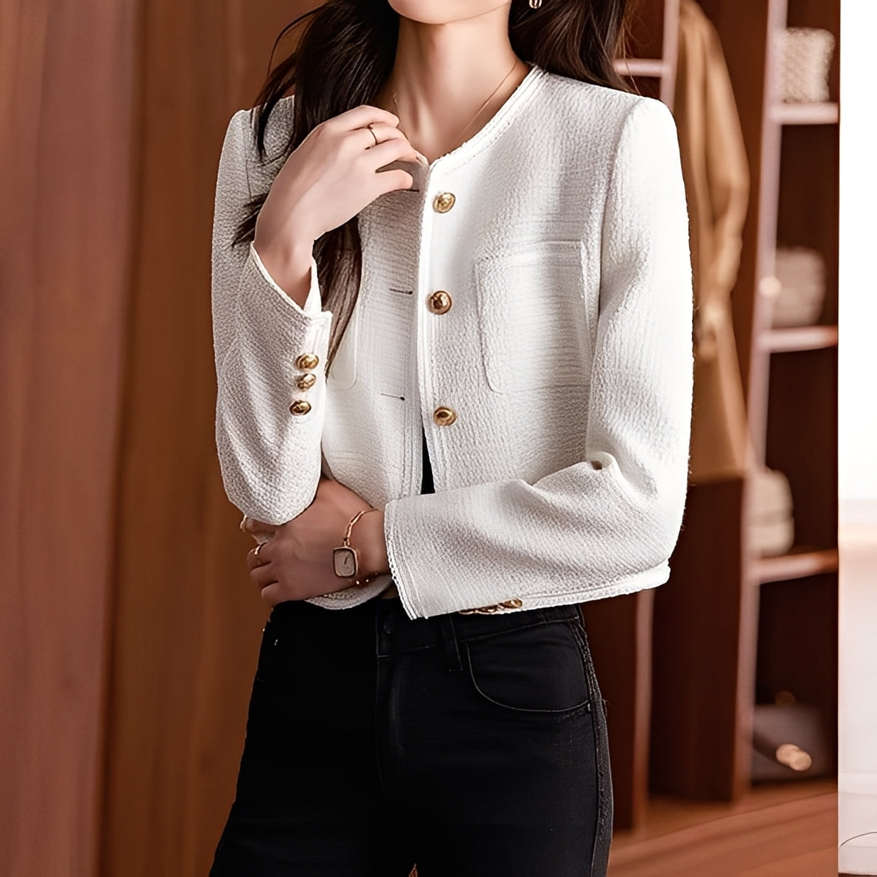 Trecia - Chaqueta corta de tweed elegante para mujer