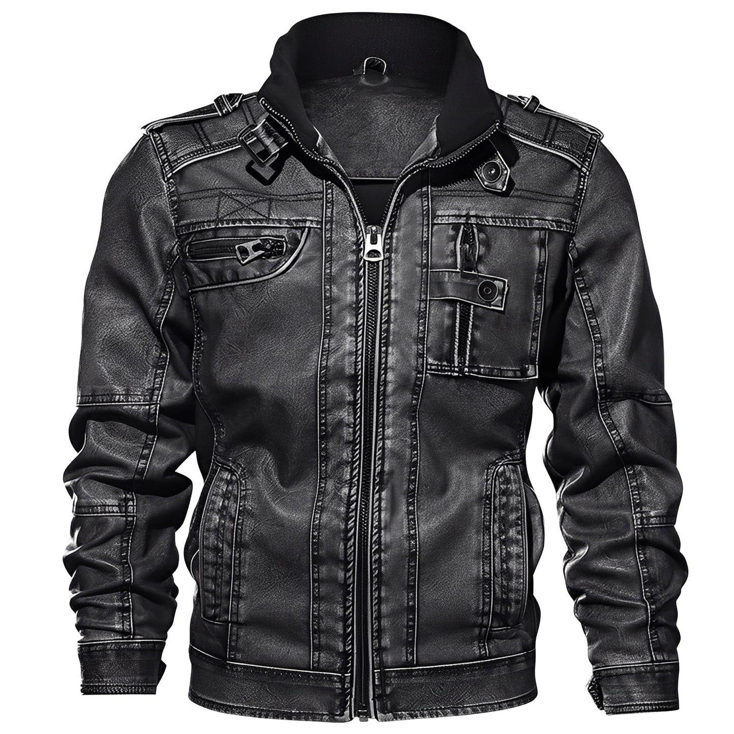 Kevin - Chaqueta de Cuero Tradicional con Bolsillos para Hombres