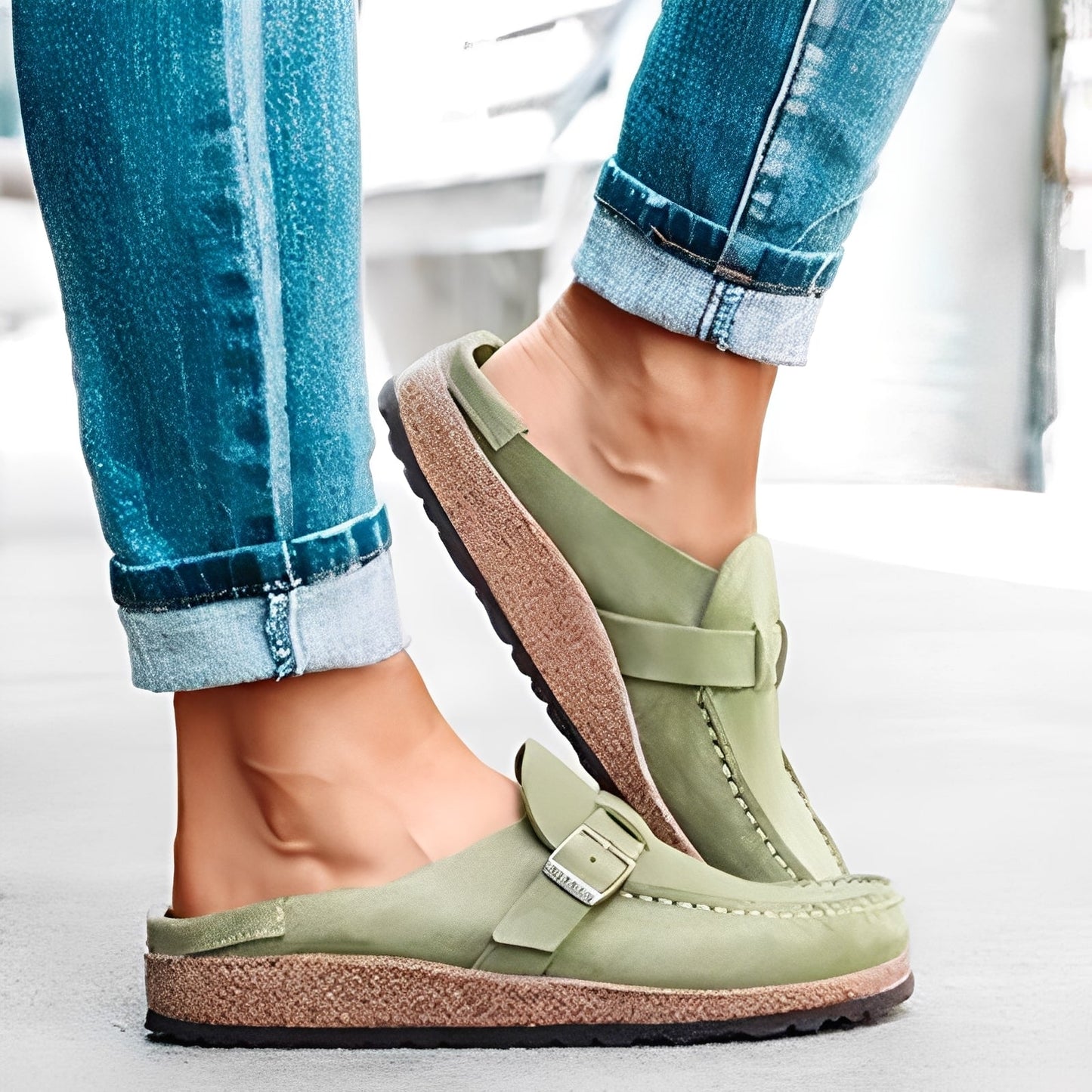 Briana - Sandalias cómodas y fáciles de poner con hebilla para mujer