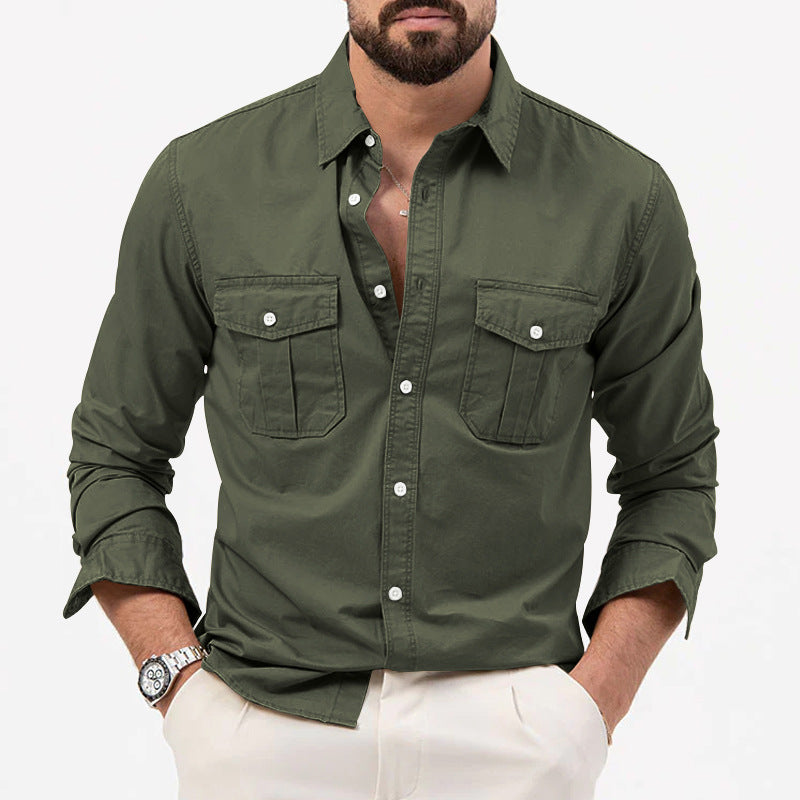 Dennis - Camisa tradicional de manga larga con bolsillos para hombres