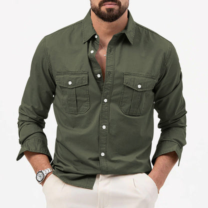 Dennis - Camisa tradicional de manga larga con bolsillos para hombres