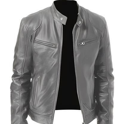 Crawford - Chaqueta de cuero ajustada y desenfadada para hombres